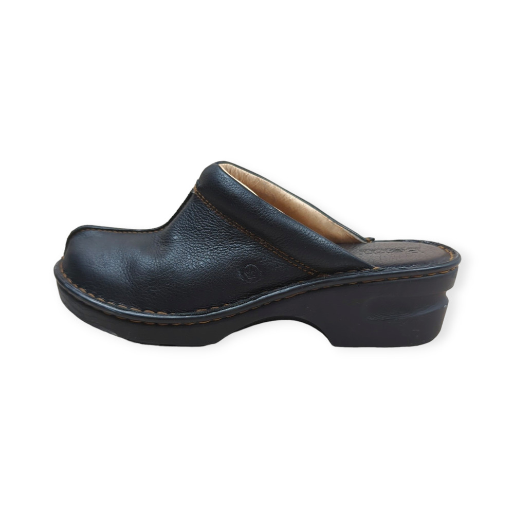 Born Nola Black Pebble Leather Platform Clogs Mules Women's Size 8